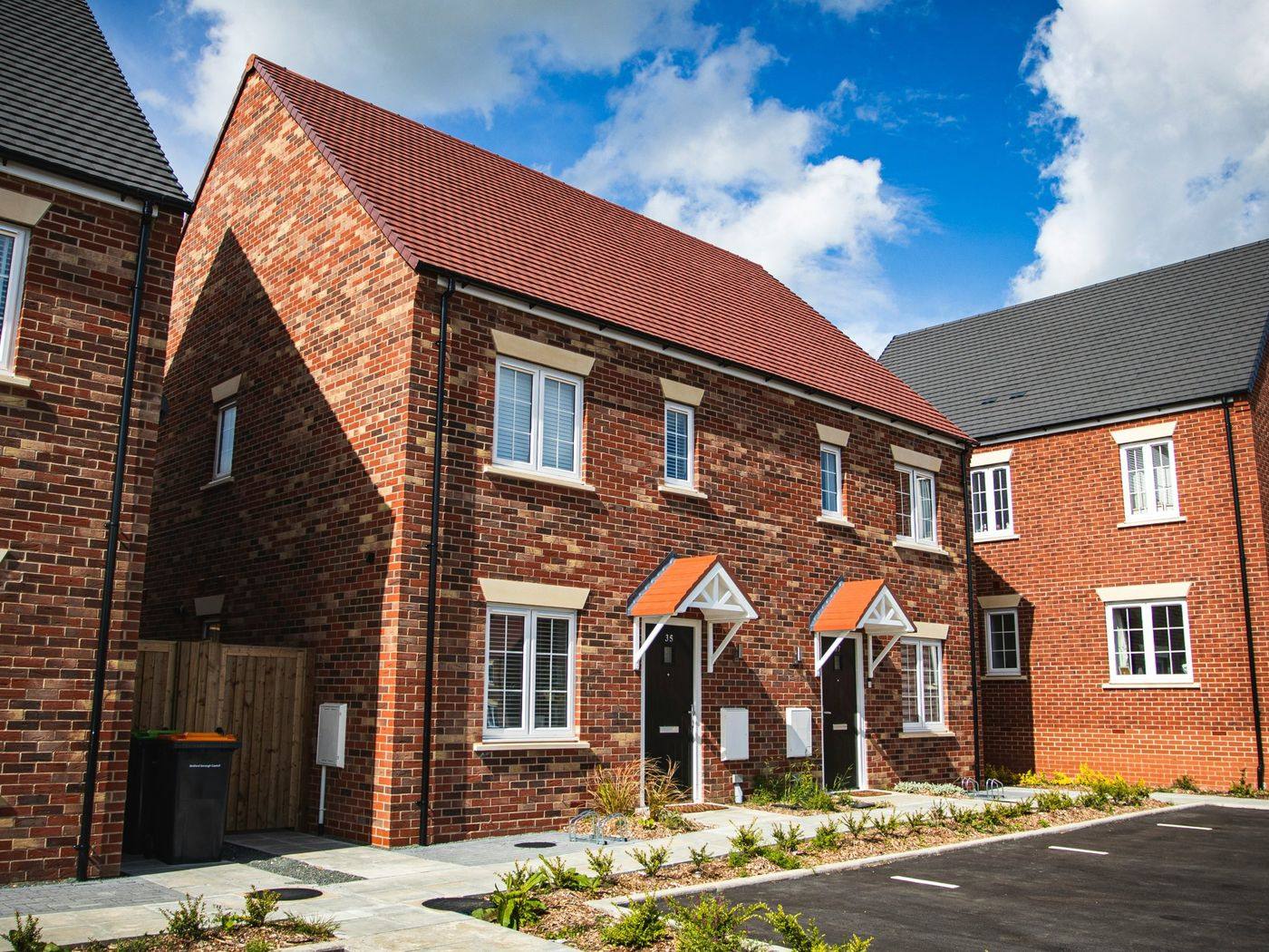 Newly built brick houses on a UK development